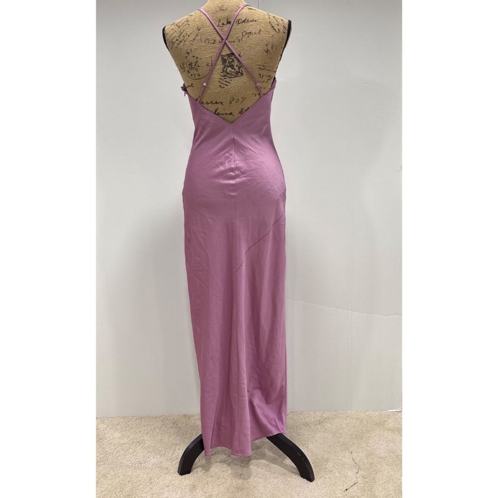 Pink Maxi Slip Dress With Spaghetti Straps & Criss-Cross Back Form Fitting S - Picture 2 of 12